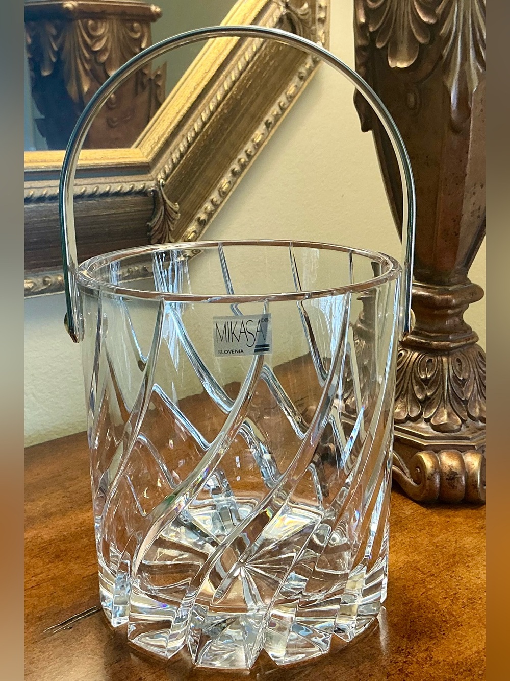 Vintage Mikasa “Olympus” 24% lead Crystal Ice Bucket with Silver Handle 6”